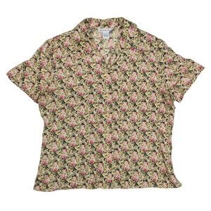 Vintage Floral Silk Short Sleeve Button-Up
